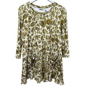 LOGO Lori Goldstein Tunic Tee Medium Olive Green Leopard Print Womens Top